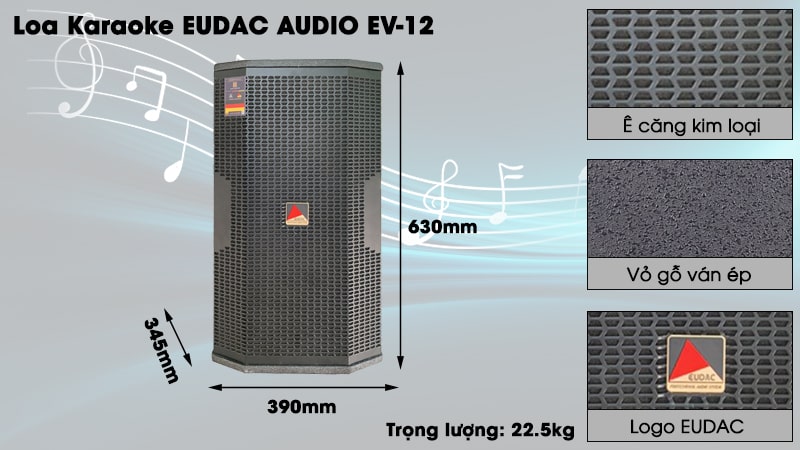 Kích thước và trọng lượng của lao kéo Eudac Audio EV-12