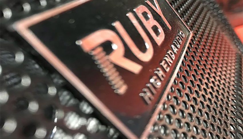Màng loa dập logo thương hiệu của Loa kéo 4 tấc Ruby R-K1509A
