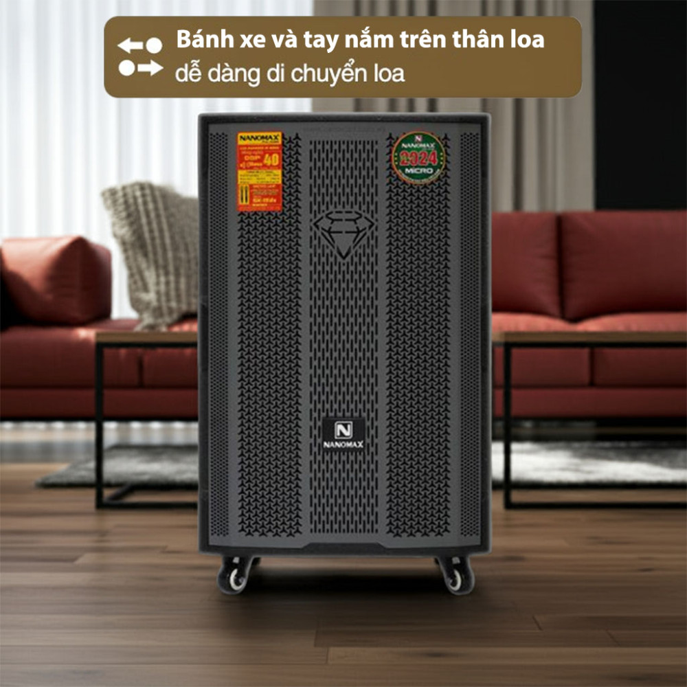Loa kéo Nanomax SK-15D5 Bass 40cm 650W thiết kế bánh xe và tay nắm dễ dàng di chuyển