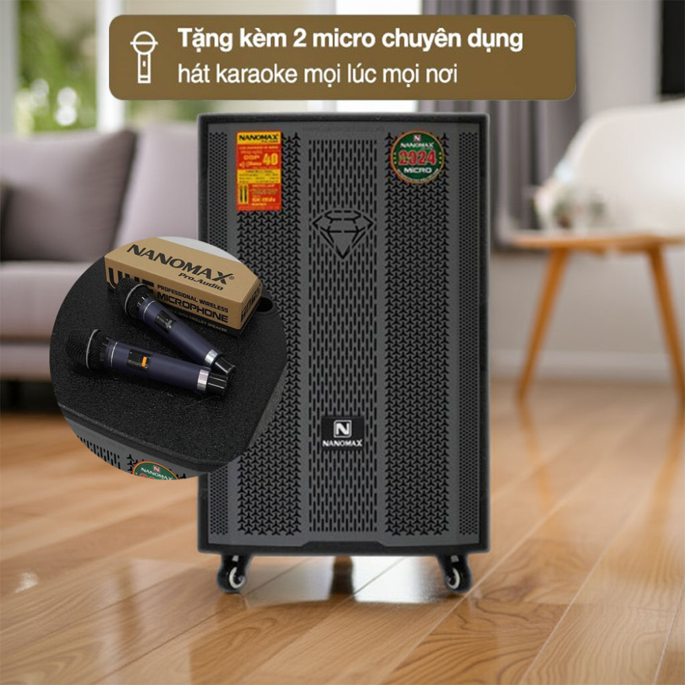 Loa kéo Nanomax SK-15D5 Bass 40cm 650W trang bị 2 micro không dây đi kèm