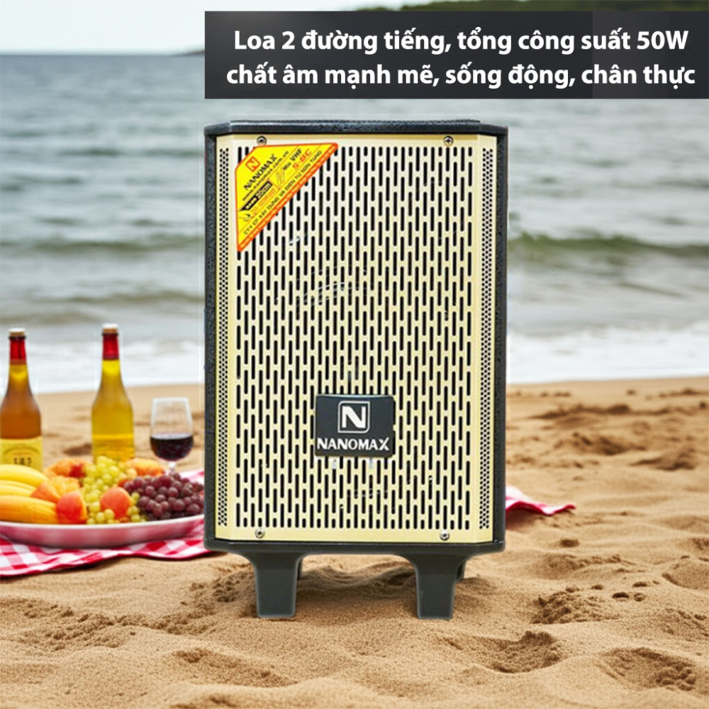Loa kéo mini Nanomax S-8C Bass 20cm 50W thiết kế cấu trúc loa 2 đường tiếng