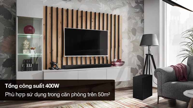Công suất 400W giúp tái tạo âm thanh mạnh mẽ, vang xa