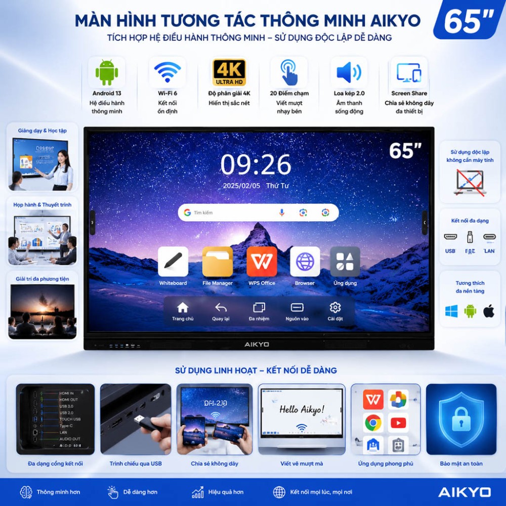 Màn hình tương tác Aikyo AID-UHD65E - Hàng chính hãng