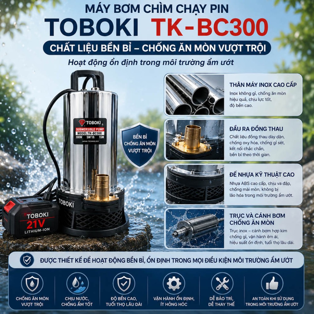 Máy bơm chìm chạy pin Toboki TK-BC300 - Hàng chính hãng