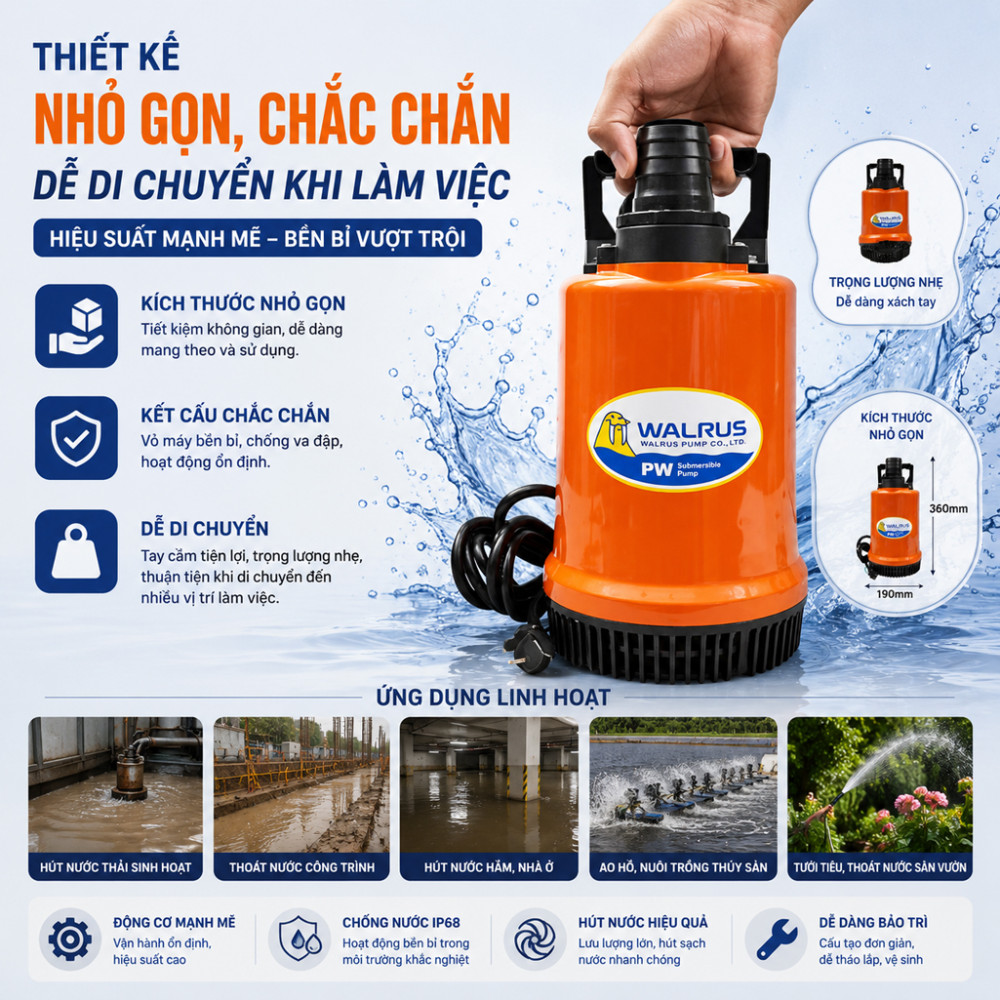 Máy bơm chìm hút nước thải Walrus PC 1/2 - Hàng chính hãng