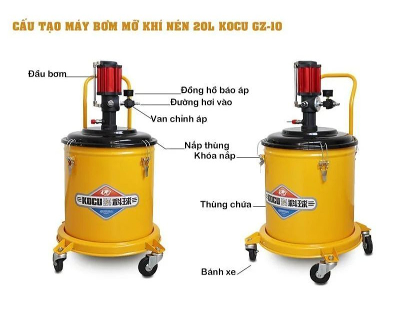 Cấu tạo cảu máy bơm mỡ khí nén Kocu GZ-10