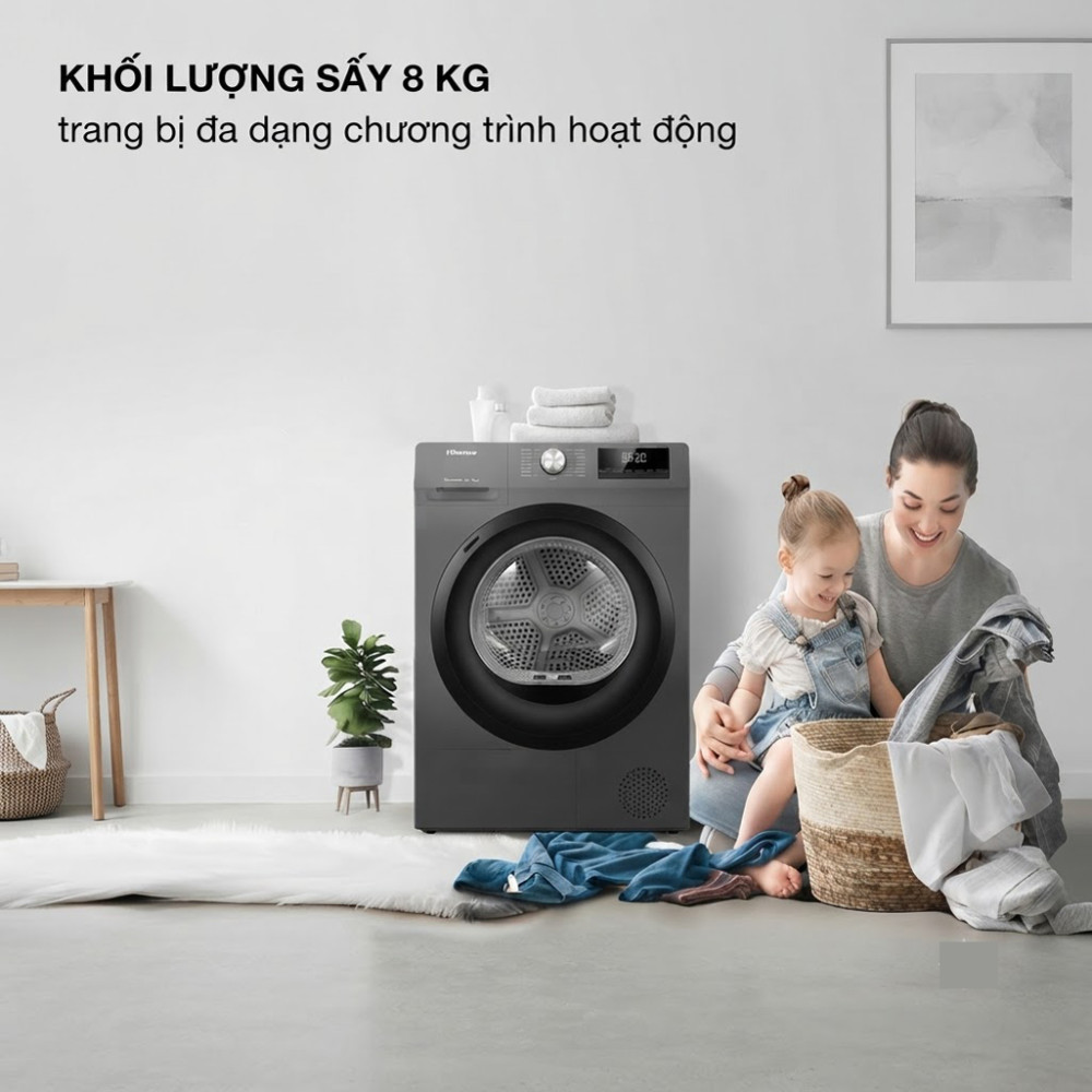 Máy sấy bơm nhiệt Hisense 8 kg DH80N1T - Hàng chính hãng