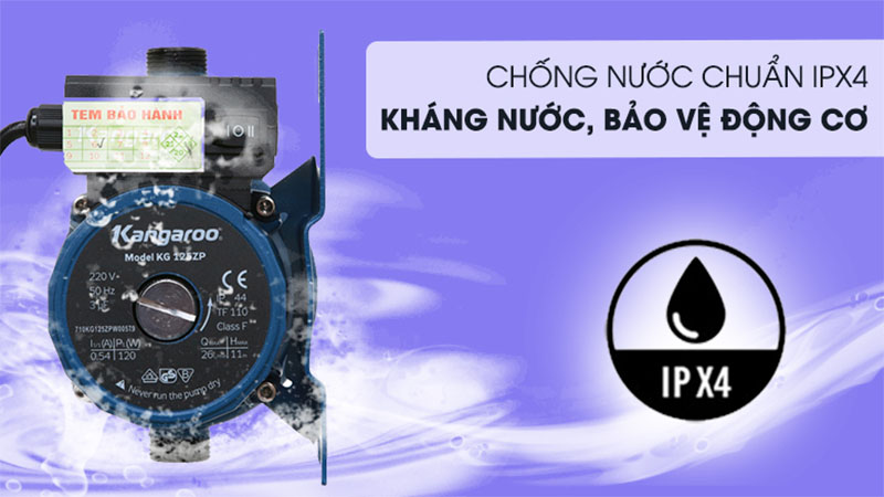 Công nghệ chống nước IPX4 của Máy bơm nước tăng áp Kangaroo KG125ZP