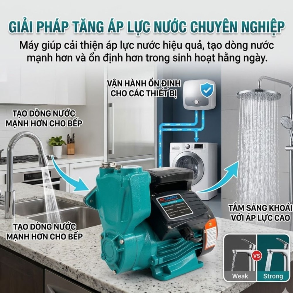 Máy bơm nước tăng áp Rymaru RY800A - Hàng chính hãng