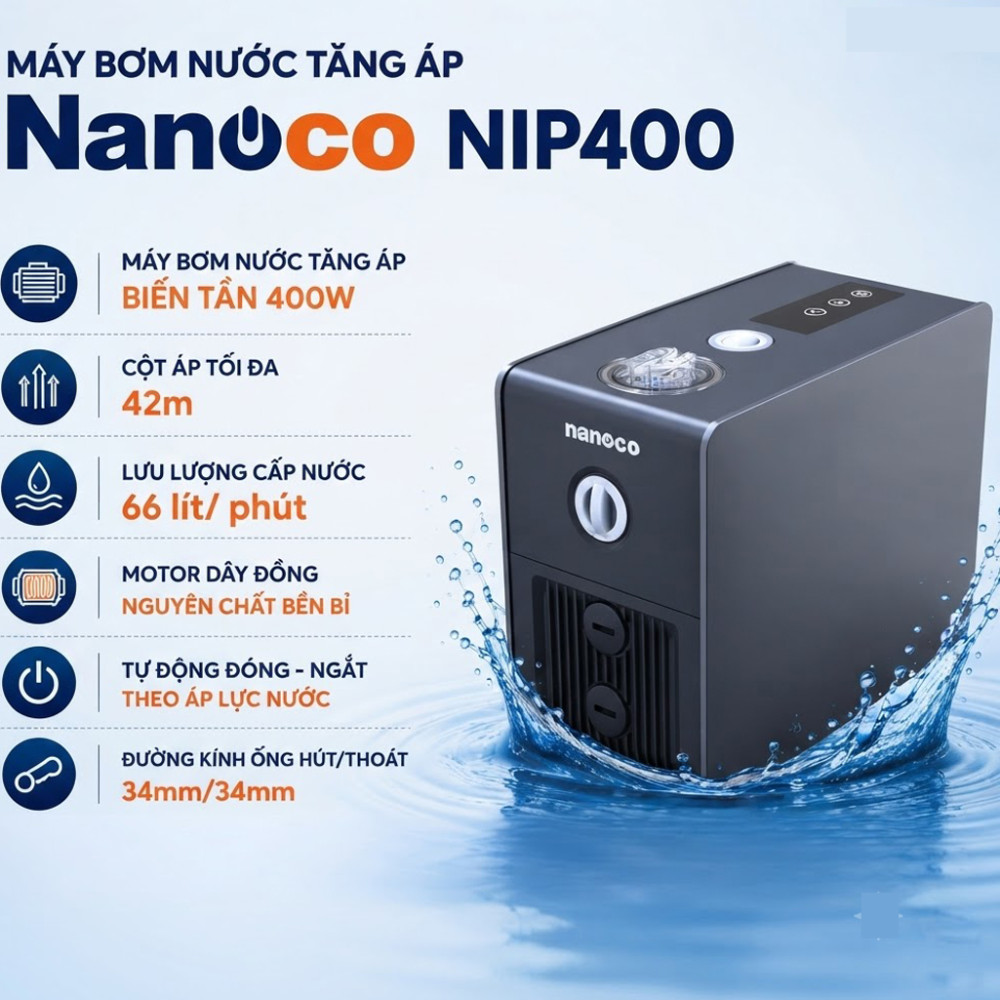 Bơm tăng áp biến tần tự động Nanoco NIP400  - Hàng chính hãng