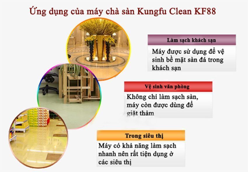 Ứng dụng của máy chà sàn giặt thảm Kungfu Clean KF88