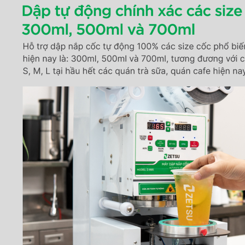 Máy có khả năng dập chính xác các size cốc 300ml, 500ml và 700ml