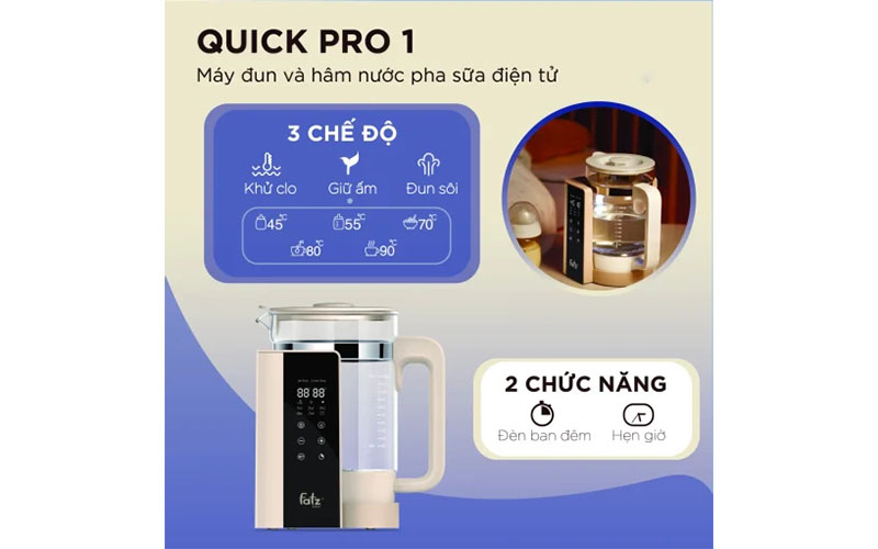 Chức năng hoạt động của Máy đun và hâm nước pha sữa QUICKPRO 1 Fatzbaby FB3511BT