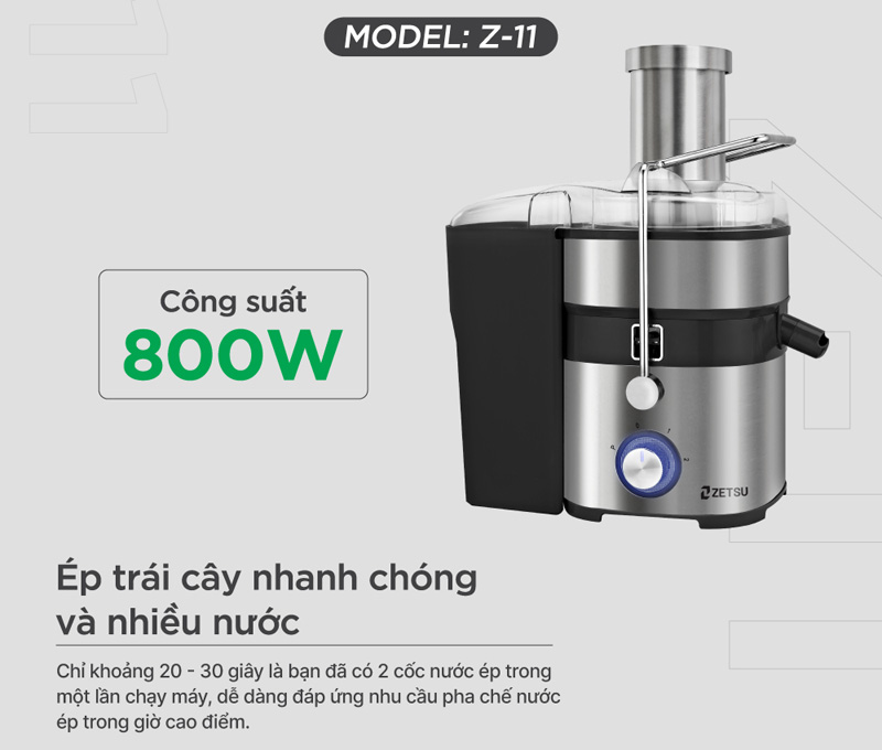 Công suất mạnh mẽ, ép kiệt bã các loại trái cây trong thời gian ngắn