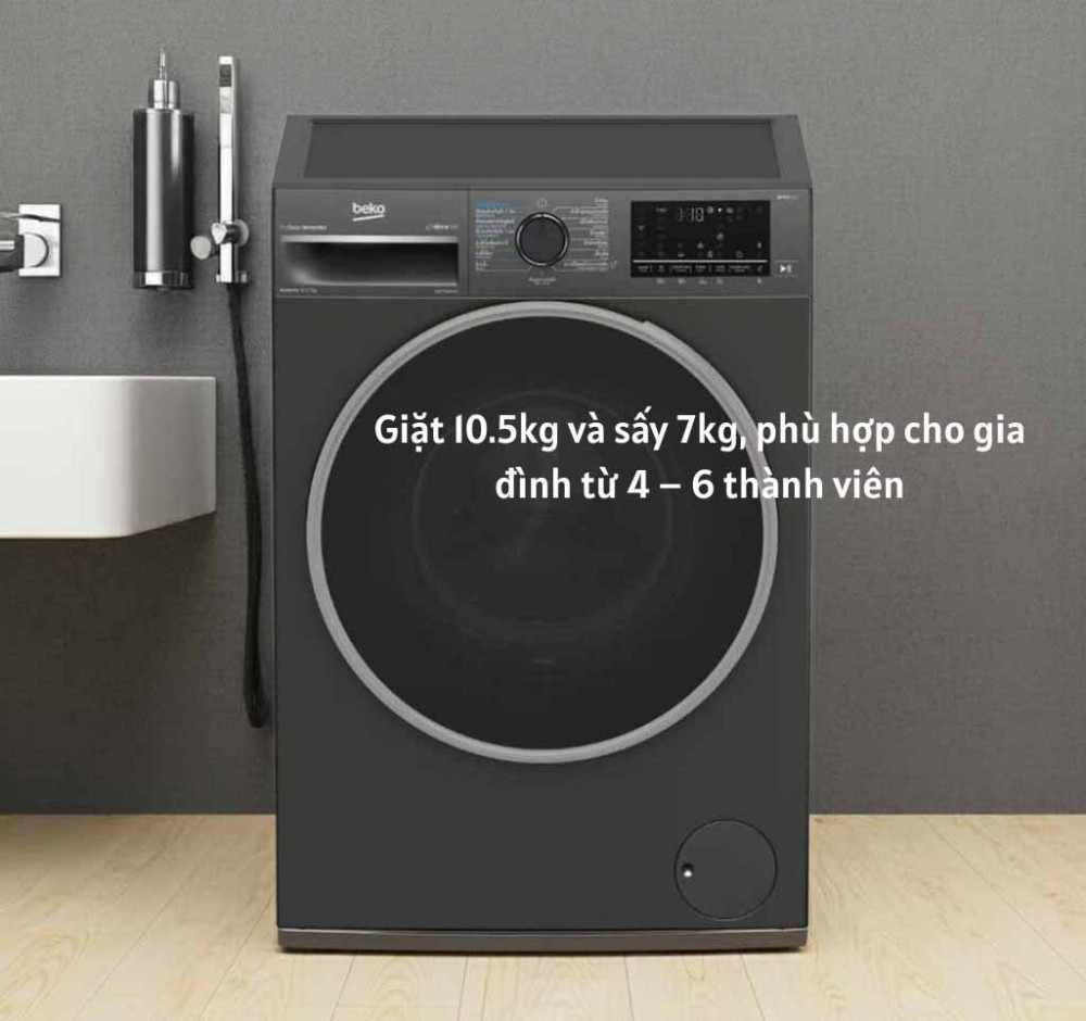 Giặt 10.5kg và sấy 7kg, phù hợp cho gia đình từ 4 – 6 thành viên