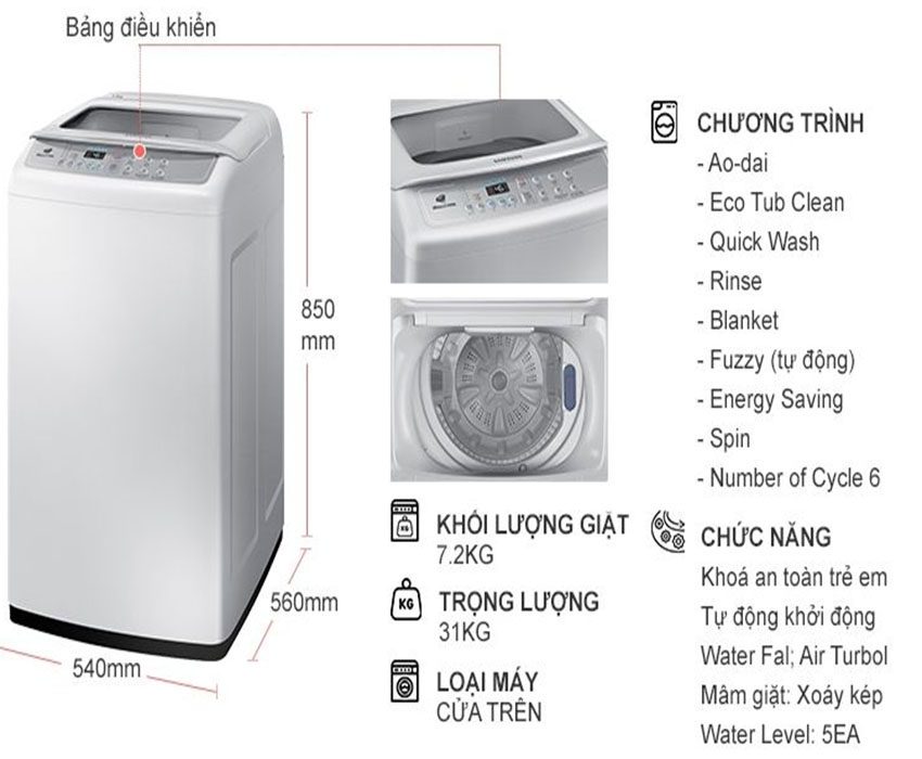 Máy giặt 7.2 kg Samsung WA72H4000SG