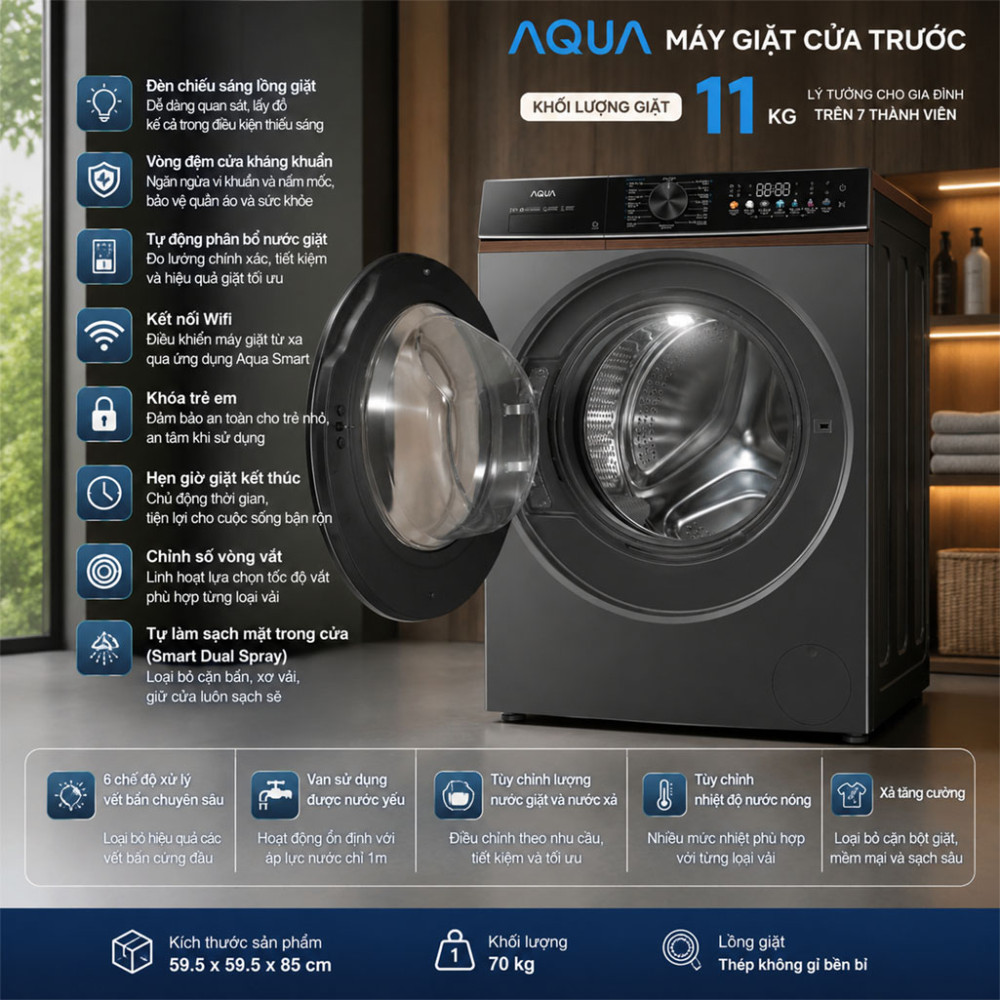 Máy giặt Aqua Inverter 11 kg AW11-BD4657U1M(GN) - Hàng chính hãng
