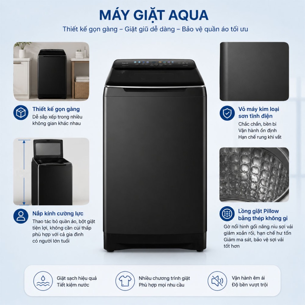 Máy giặt Aqua Inverter 14 kg AWM14-B2158L(B) - Hàng chính hãng
