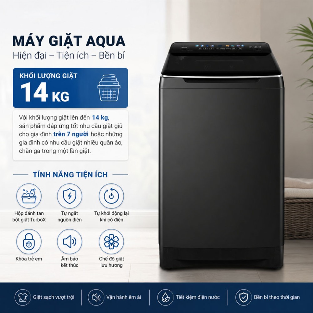 Máy giặt Aqua Inverter 14 kg AWM14-B2158L(B) - Hàng chính hãng