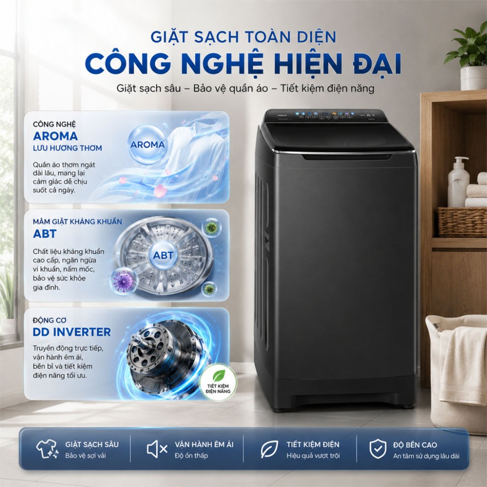 Máy giặt Aqua Inverter 14 kg AWM14-B2158L(B) - Hàng chính hãng