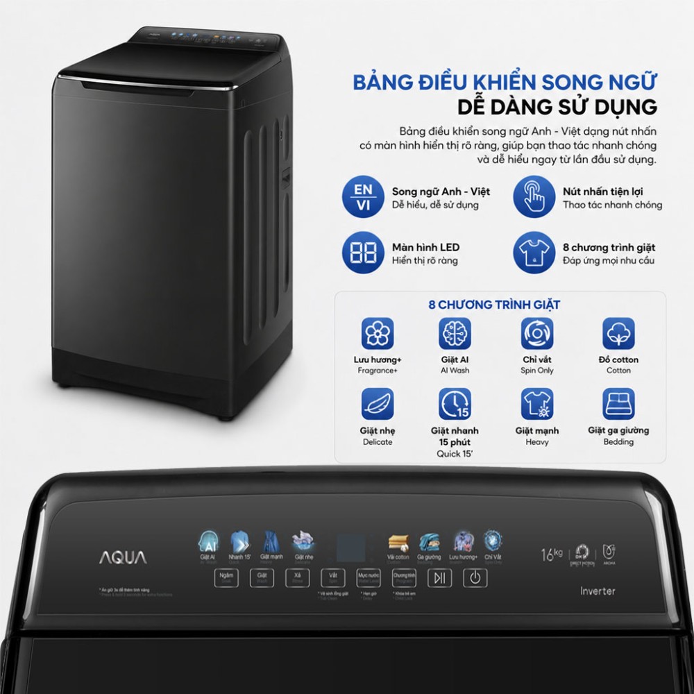 Máy giặt Aqua Inverter 16 kg AWM16-B2158L(B) - Hàng chính hãng
