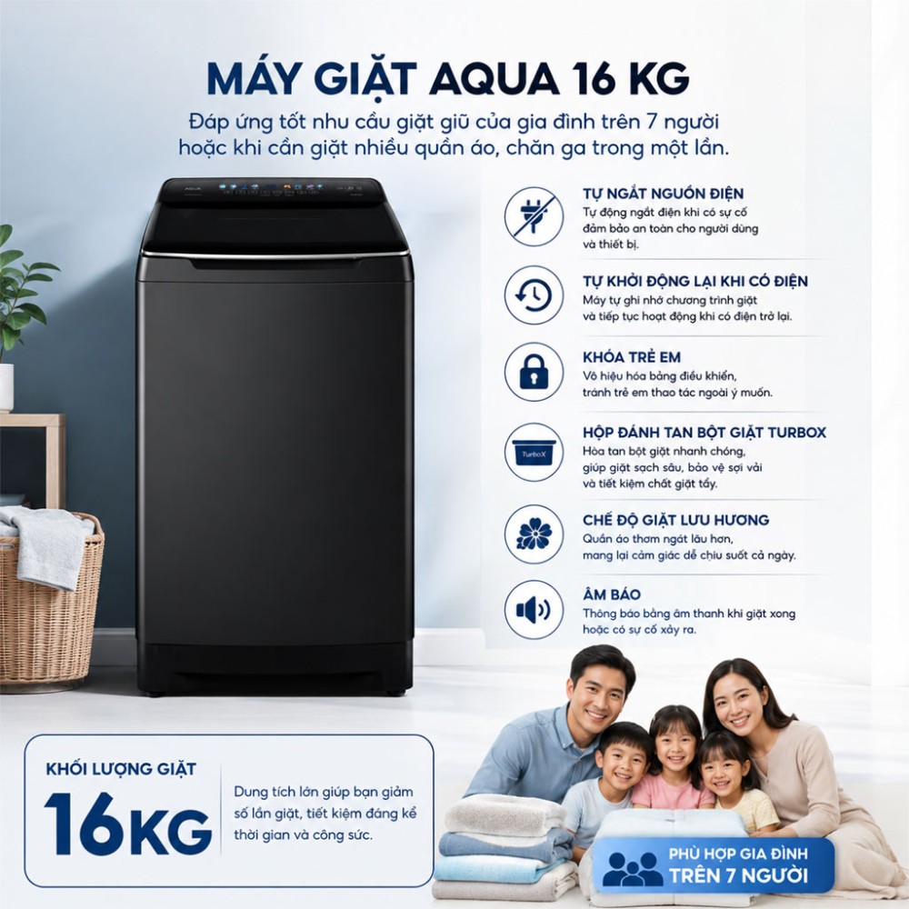 Máy giặt Aqua Inverter 16 kg AWM16-B2158L(B) - Hàng chính hãng