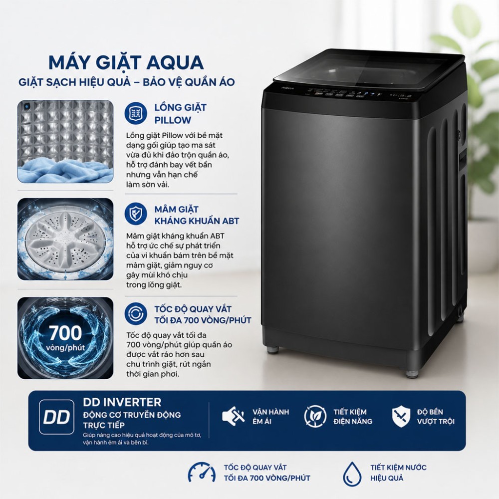 Máy giặt Aqua Inverter 9.5 kg AWM95-B316L(B) - Hàng chính hãng