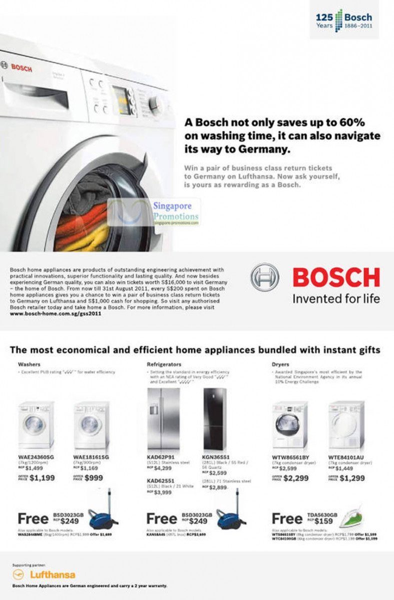 Chức năng của máy giặt Bosch WAE-18161SG