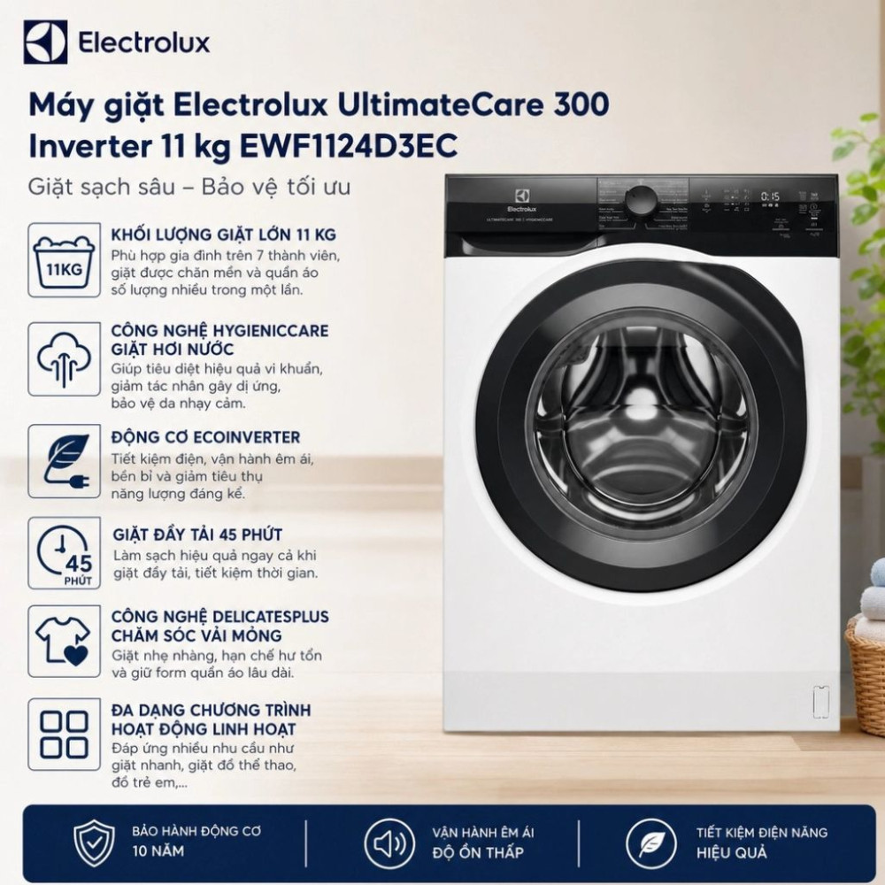 Máy giặt cửa ngang Electrolux 11kg UltimateCare 300 EWF1124D3EC  - Hàng chính hãng