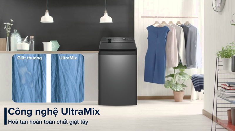 Công nghệ UltraMix với cơ chế hòa tan chất giặt tẩy, bột giặt được hòa tan và thẩm thấu sâu vào từng sợi vải