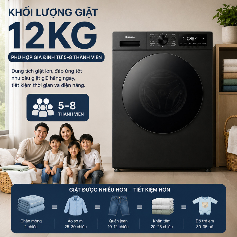 Máy giặt Hisense WF120I142VKL 12kg - Hàng chính hãng