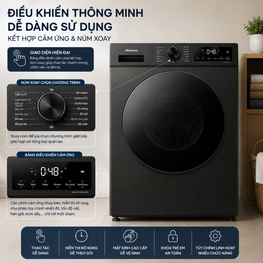 Máy giặt Hisense WF120I142VKL 12kg - Hàng chính hãng