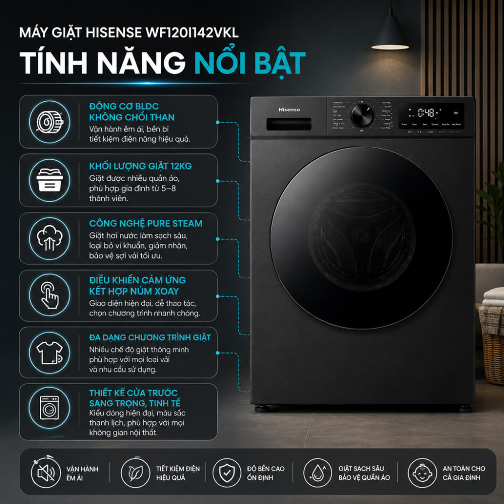 Máy giặt Hisense WF120I142VKL 12kg - Hàng chính hãng