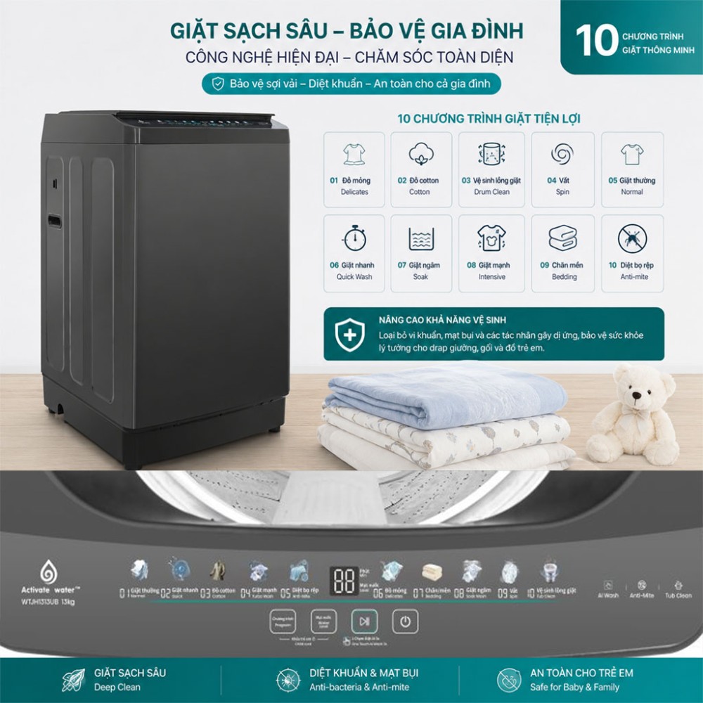 Máy giặt Hisense 13 kg WTJH1313UB - Hàng chính hãng