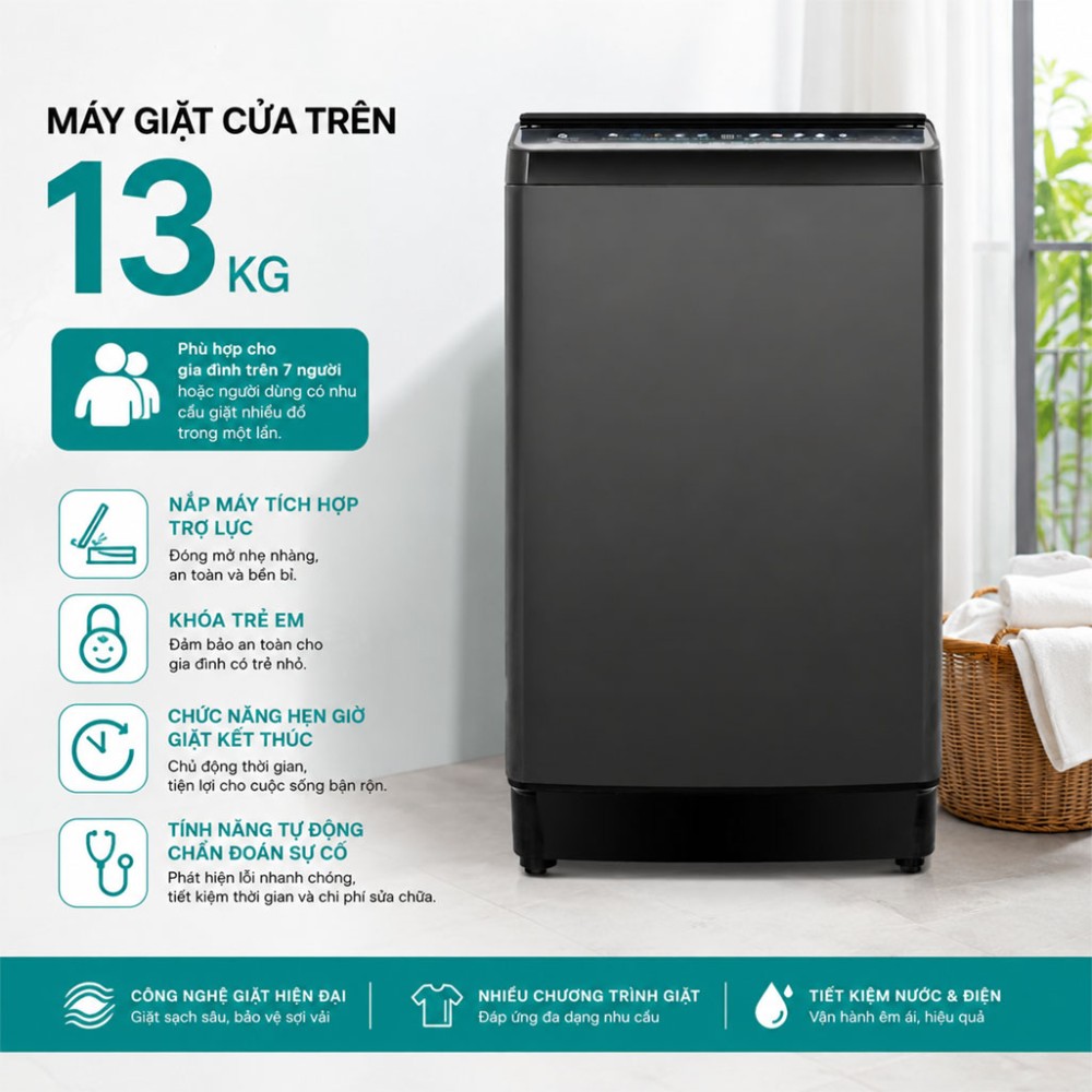 Máy giặt Hisense 13 kg WTJH1313UB - Hàng chính hãng
