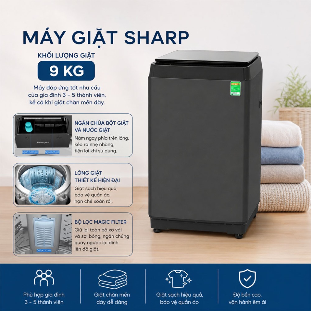 Máy giặt Hisense 9 kg WT90F30 - Hàng chính hãng