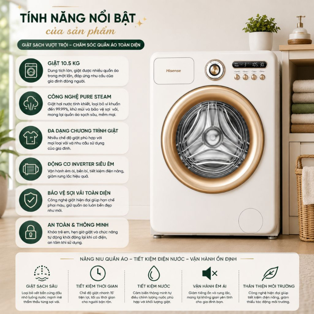 Máy giặt Hisense Inverter 10.5 kg WF105R5 - Hàng chính hãng