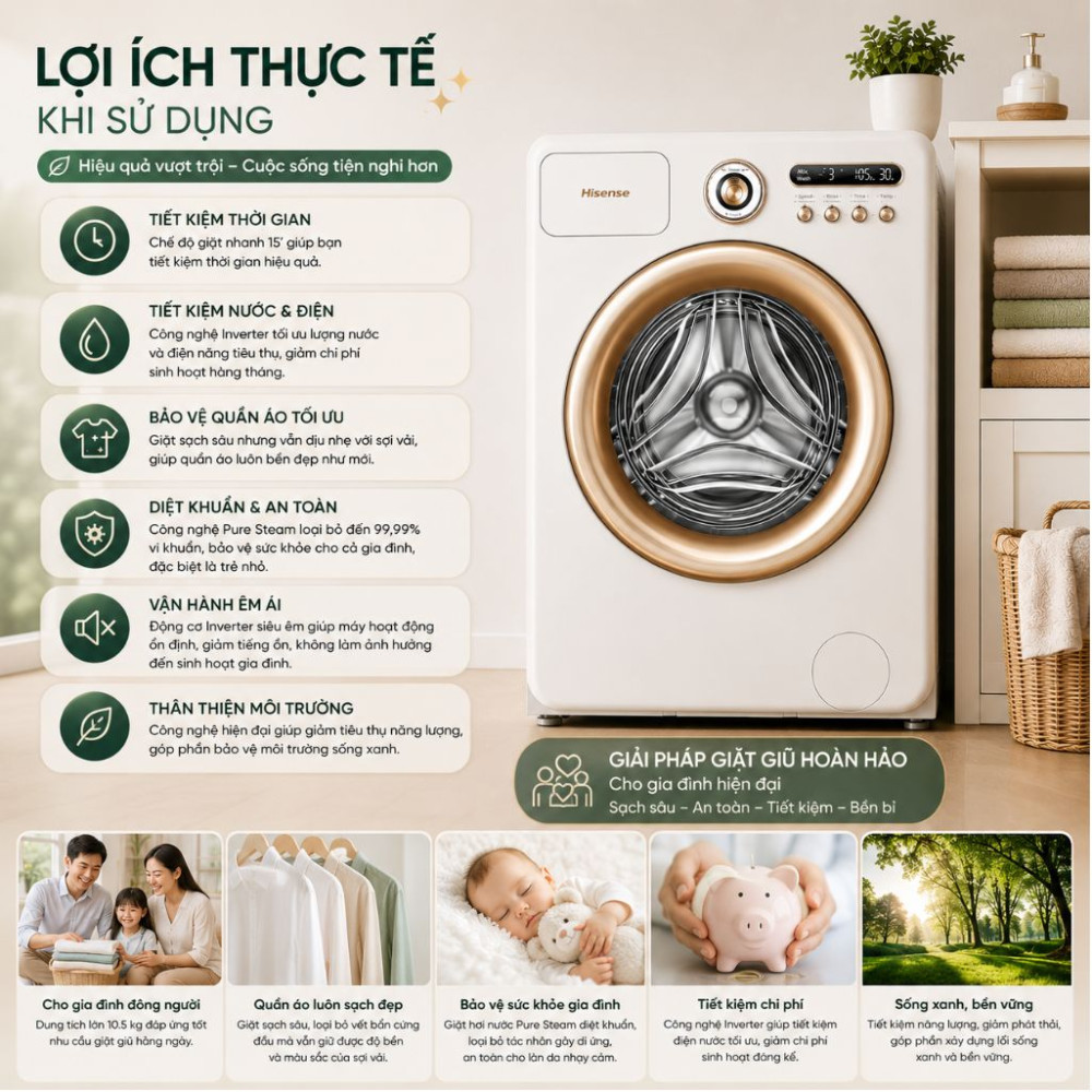 Máy giặt Hisense Inverter 10.5 kg WF105R5 - Hàng chính hãng
