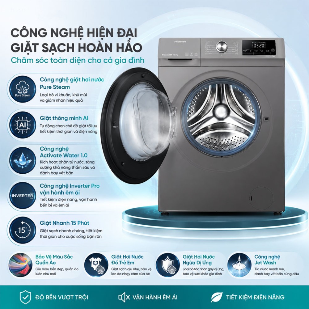 Máy giặt Hisense Inverter 10.5kg WFQA1043BT - Hàng chính hãng