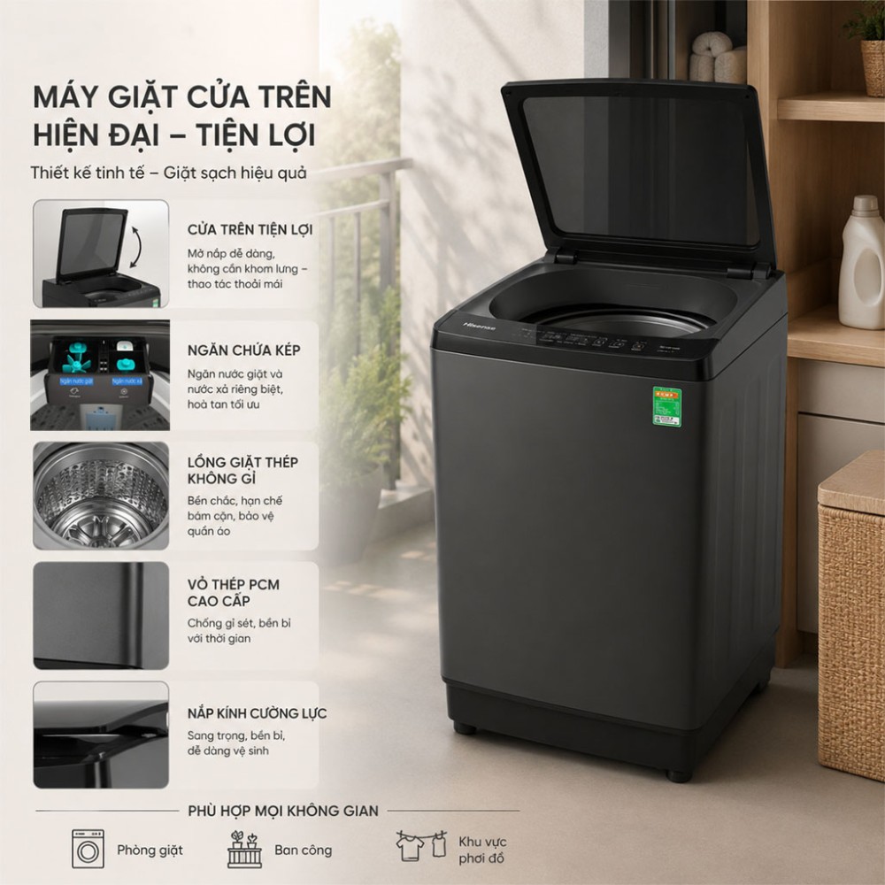 Máy giặt Hisense Inverter 15 kg WT150F50 - Hàng chính hãng