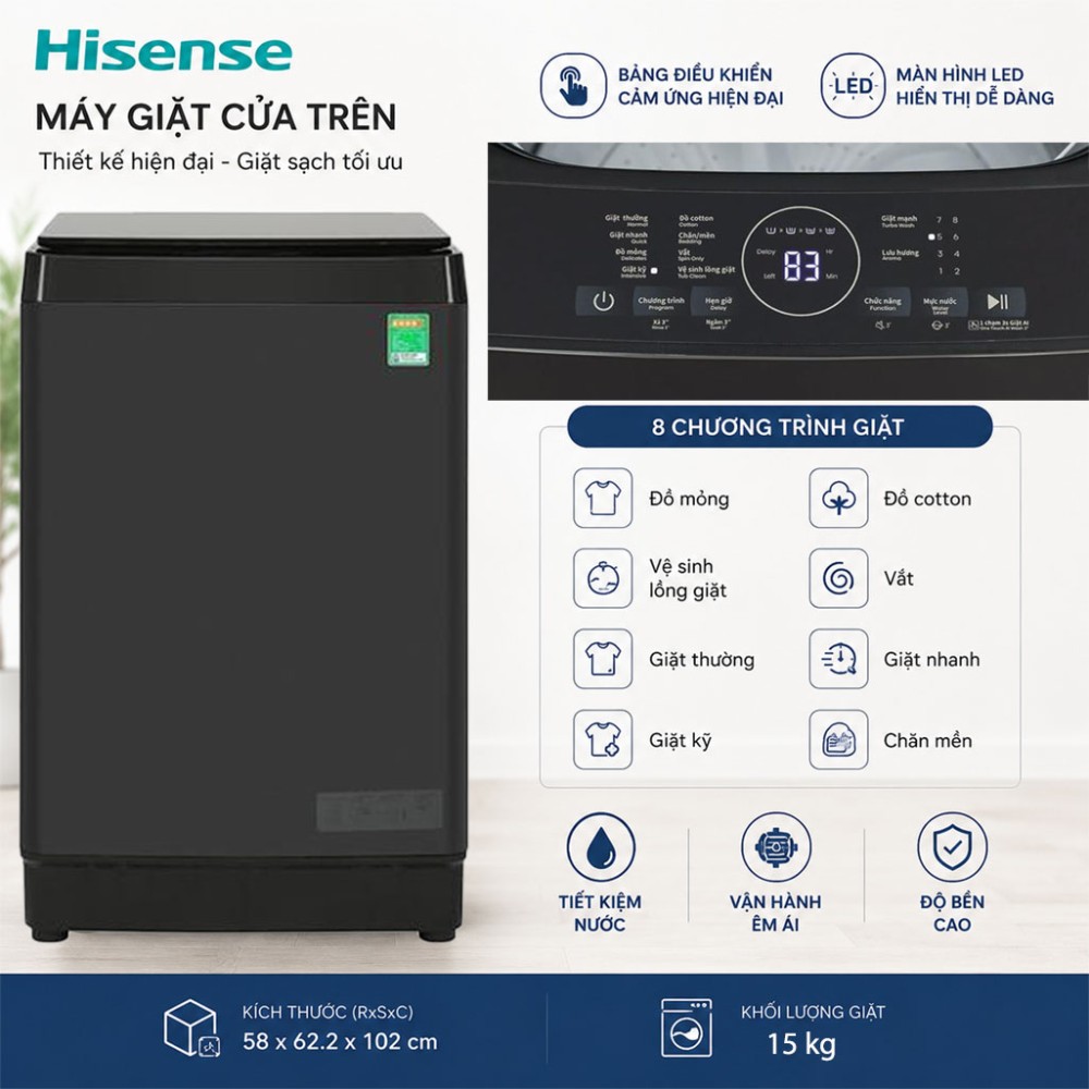 Máy giặt Hisense Inverter 15 kg WT150F50 - Hàng chính hãng