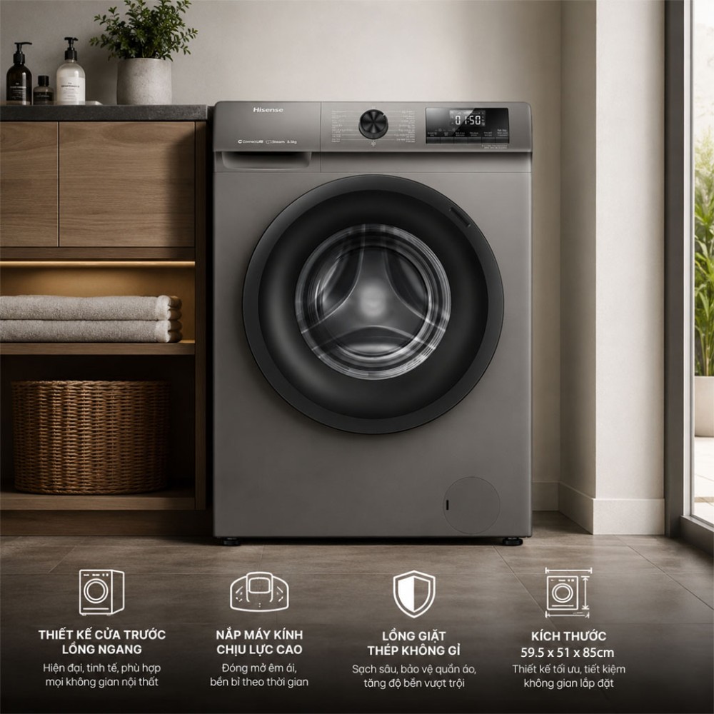 Máy giặt Hisense Inverter 8.5 kg WFQP8523BT - Hàng chính hãng