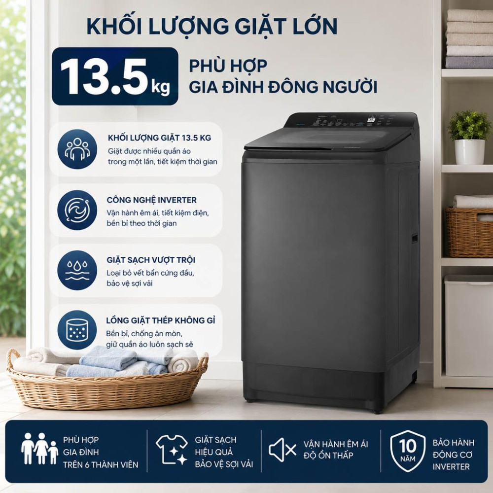 Máy giặt Hitachi Inverter 13.5kg LTL H3MVW0T GG - Hàng chính hãng