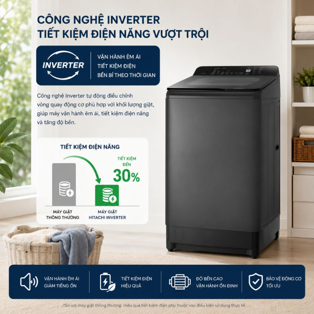 Máy giặt Hitachi Inverter 13.5kg LTL H3MVW0T GG - Hàng chính hãng