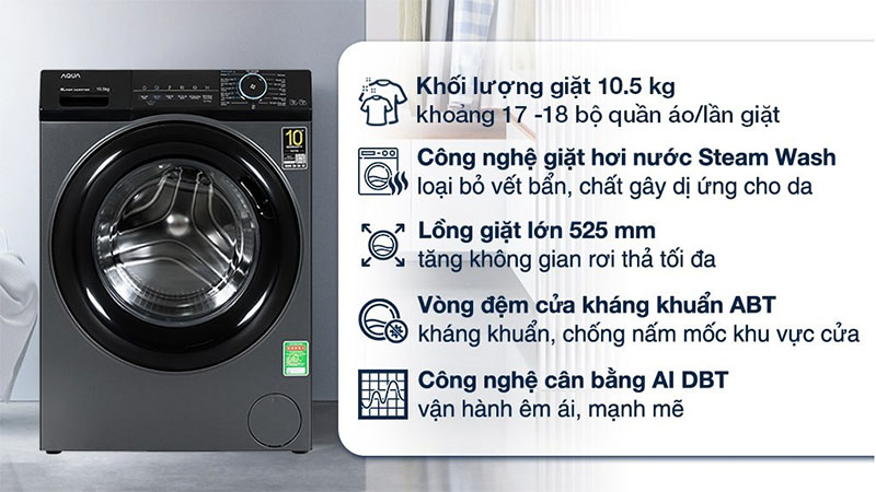Công nghệ của Máy giặt Inverter 10.5 kg Aqua AQD-A1052J.BK