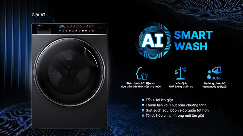 Công nghệ AI của Máy giặt Inverter 10 kg Aqua AQD-DDW1000J.BK