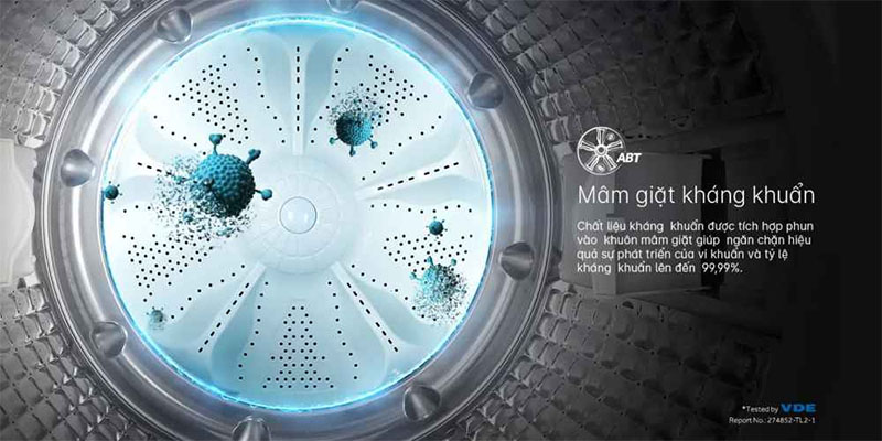 Mâm giặt kháng khuẩn của Máy giặt Inverter 13kg Aqua AQW-FR130UHT-SS