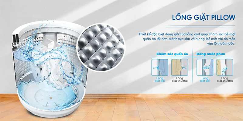 Thiết kế lồng giặt của Máy giặt Inverter 14kg Aqua AQW-DR140UHT(PS)