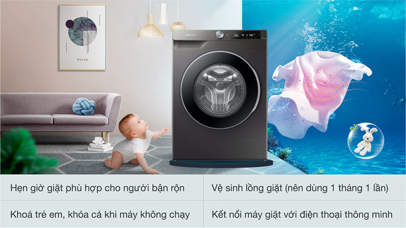 Tính năng tiện ích của Máy giặt Inverter 9kg Samsung WW90T634DLN/SV