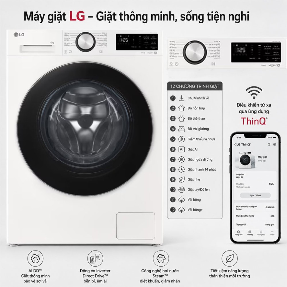 Máy giặt LG AI DD Inverter 10kg FX1410N5W.AGWPEVN - Hàng chính hãng